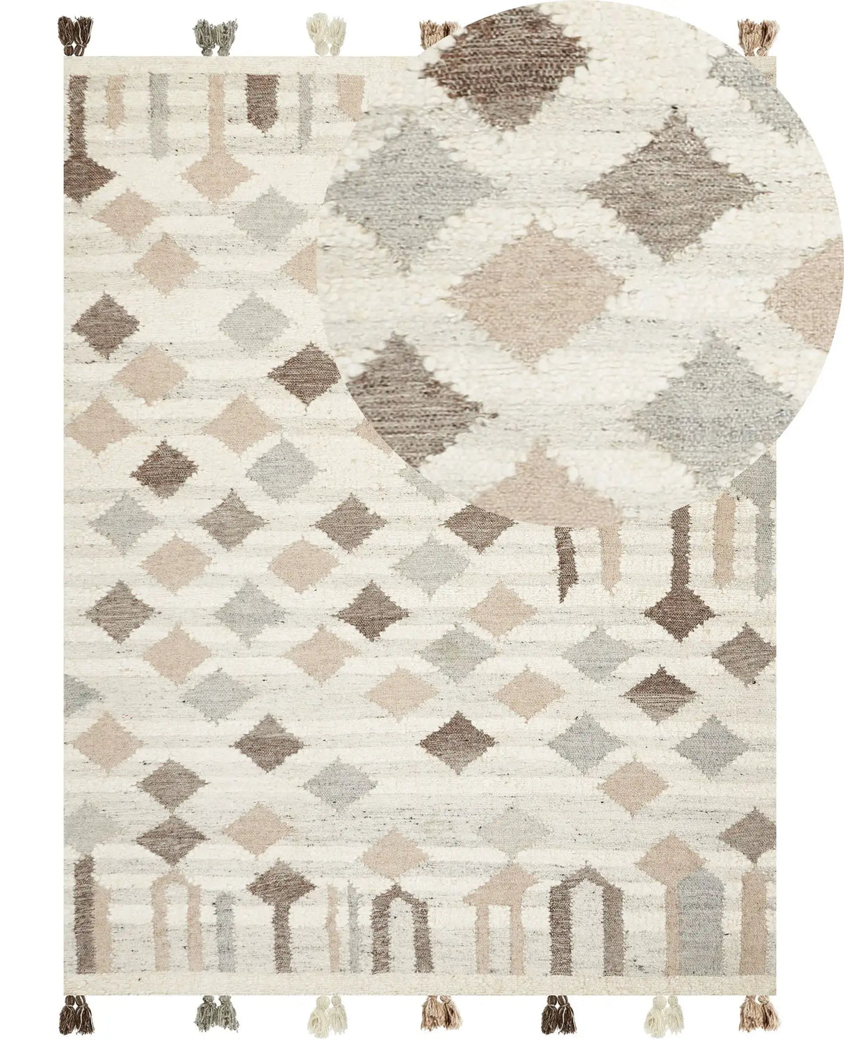 Kilim Area Rug Multicolour Wool and Cotton 160 x 230 cm Handmade Woven Boho Patchwork Pattern with Tassels Beliani