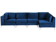 Left Hand Modular Corner Sofa Blue Velvet 5 Seater L-Shaped Silver Metal Legs Glamour Style Beliani