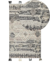 Kilim Area Rug Grey Wool and Cotton 80 x 150 cm Handmade Woven Boho Patchwork Pattern with Tassels Beliani