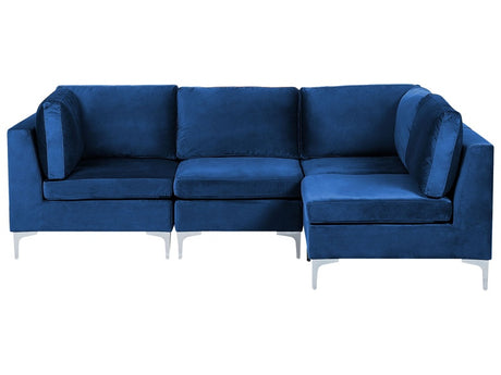 Left Hand Modular Corner Sofa Blue Velvet 4 Seater L-Shaped Silver Metal Legs Glamour Style Beliani