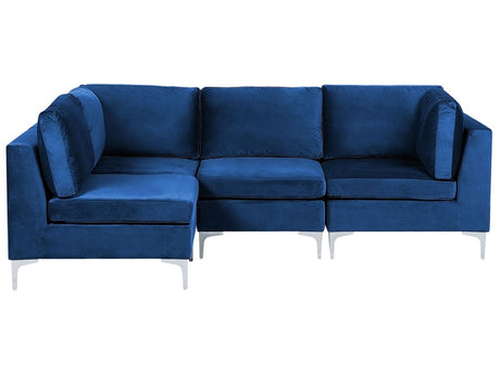 Right Hand Modular Corner Sofa Blue Velvet 4 Seater L-Shaped Silver Metal Legs Glamour Style Beliani