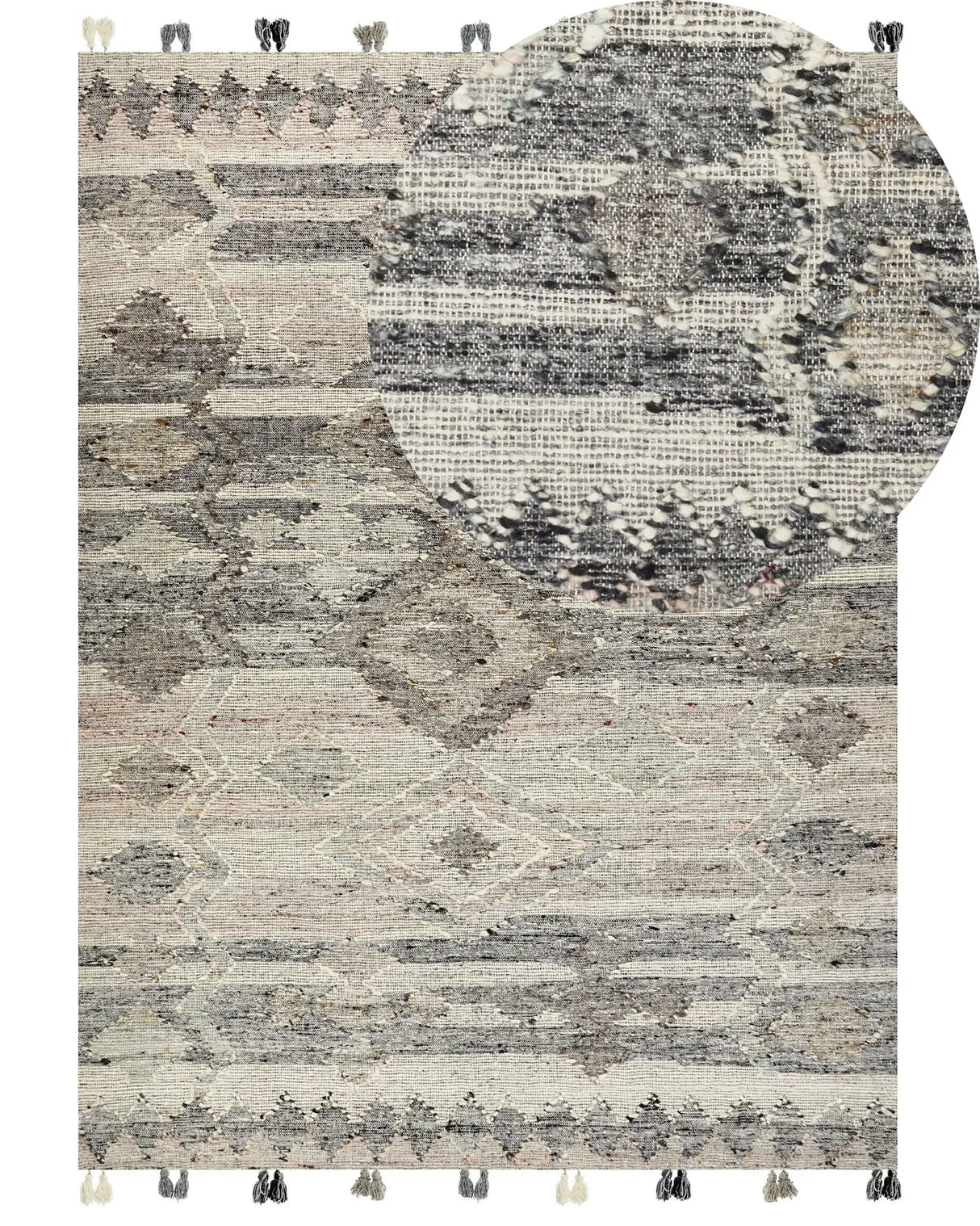 Kilim Area Rug Grey Wool and Cotton 160 x 230 cm Handmade Woven Boho Patchwork Pattern with Tassels Beliani