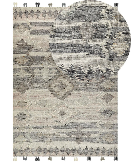 Kilim Area Rug Grey Wool and Cotton 200 x 300 cm Handmade Woven Boho Patchwork Pattern with Tassels Beliani
