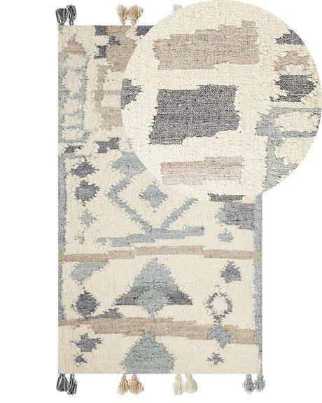 Kilim Area Rug Multicolour Wool and Cotton 80 x 150 cm Handmade Woven Boho Patchwork Pattern with Tassels Beliani