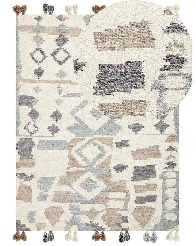 Kilim Area Rug Multicolour Wool and Cotton 160 x 230 cm Handmade Woven Boho Patchwork Pattern with Tassels Beliani
