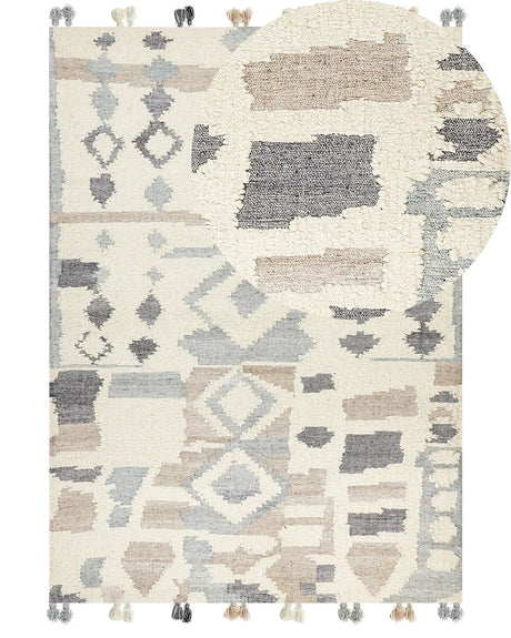 Kilim Area Rug Multicolour Wool and Cotton 200 x 300 cm Handmade Woven Boho Patchwork Pattern with Tassels Beliani