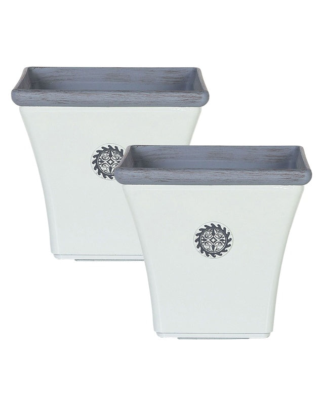 Set of 2 Plant Pots Planters White Stone Mixture Outdoor Resistances Square 32 x 32 x 31 cm All-Weather Beliani