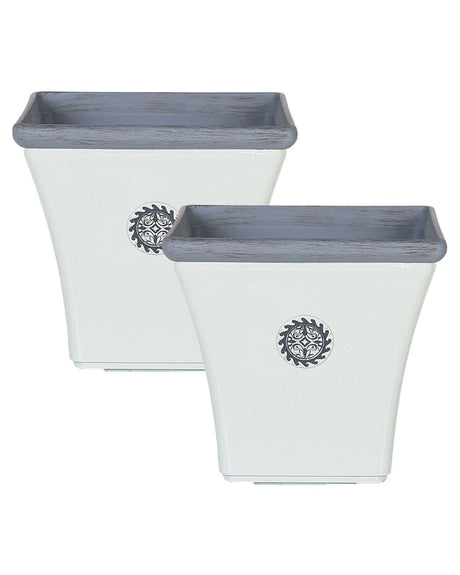 Set of 2 Plant Pots Planters White Stone Mixture Outdoor Resistances Square 37 x 37 x 35 cm All-Weather Beliani