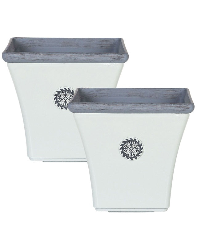 2 Plant Pots Planters White Stone Mixture Outdoor Resistances Square 43 x 39 cm All-Weather Beliani