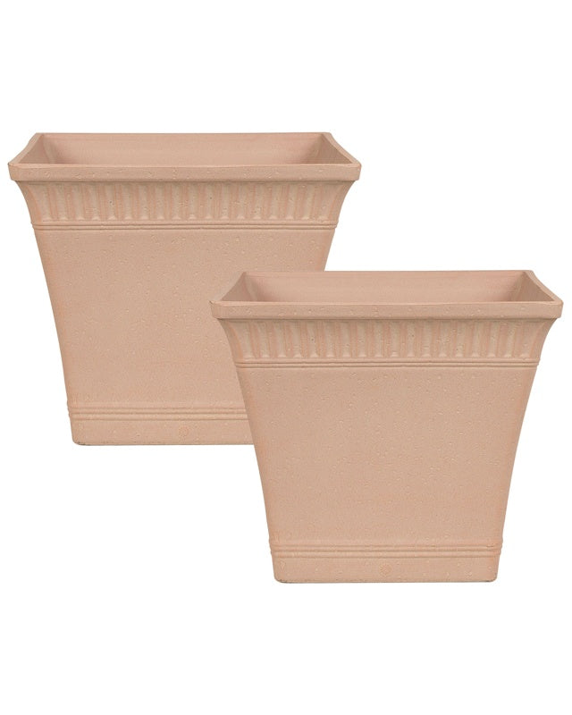 Set of 2 Plant Pots Planter Solid Peach Pink Stone Mixture Square 41 x 41 cm Outdoor Resistances All-Weather Beliani