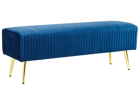 Bench Blue Velvet Upholstered Gold Metal Legs 118 x 40 cm Glamour Living Room Bedroom Hallway Beliani