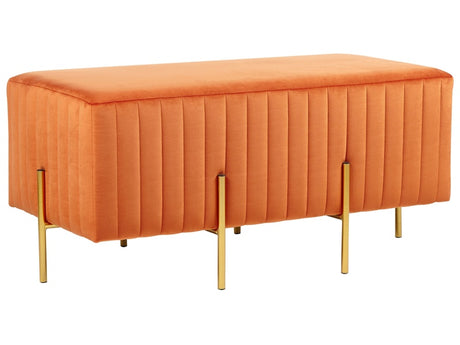 Bench Orange Velvet Upholstered Gold Metal Legs 93 x 48 cm Glamour Living Room Bedroom Hallway Beliani