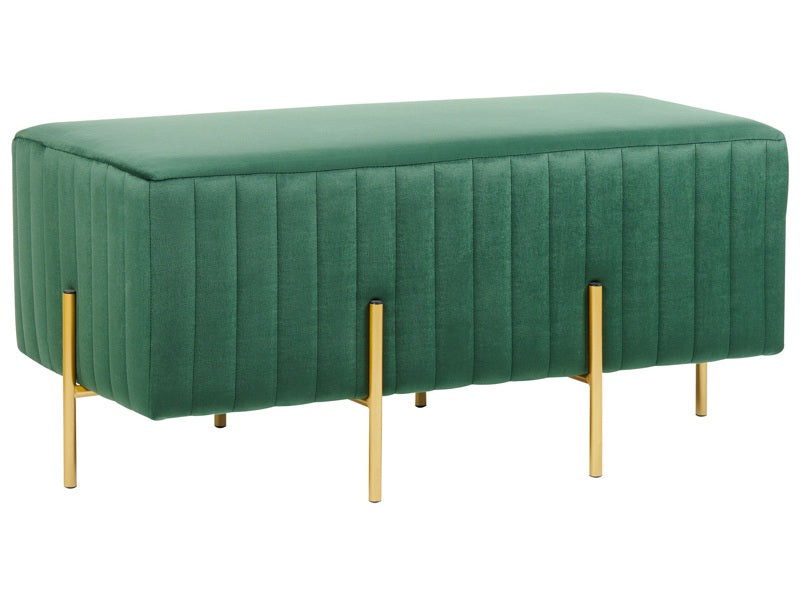 Bench Green Velvet Upholstered Gold Metal Legs 93 x 48 cm Glamour Living Room Bedroom Hallway Beliani