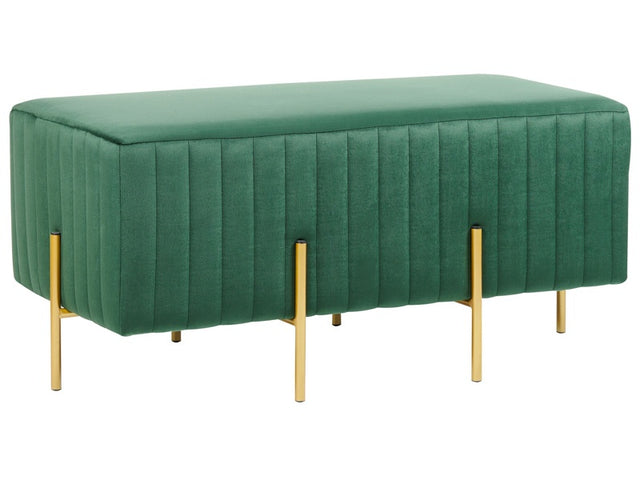 Bench Green Velvet Upholstered Gold Metal Legs 93 x 48 cm Glamour Living Room Bedroom Hallway Beliani