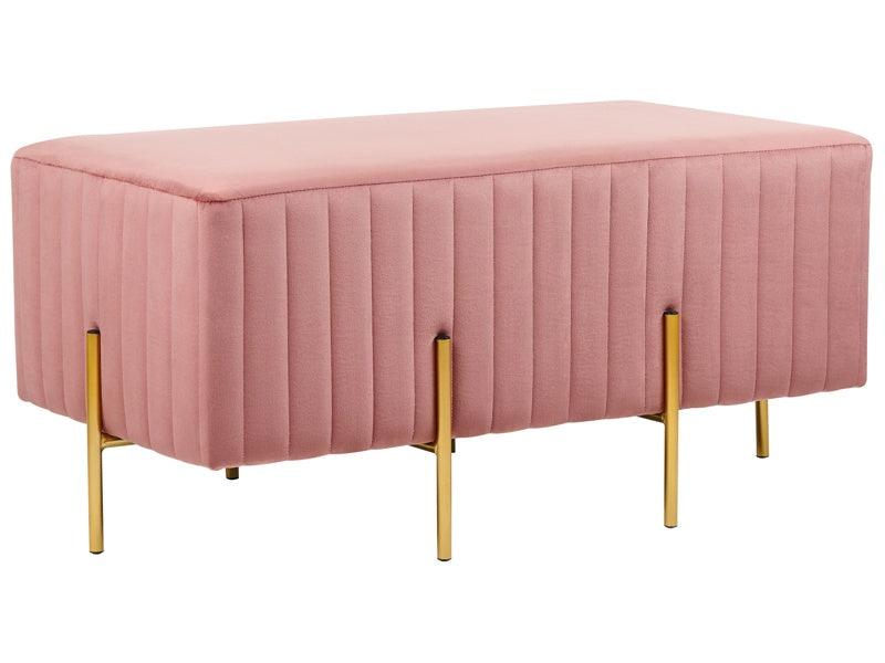 Bench Pink Velvet Upholstered Gold Metal Legs 93 x 48 cm Glamour Living Room Bedroom Hallway Beliani