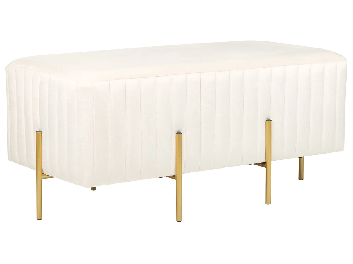 Bench Off-White Velvet Upholstered Gold Metal Legs 93 x 48 cm Glamour Living Room Bedroom Hallway Beliani