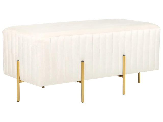 Bench Off-White Velvet Upholstered Gold Metal Legs 93 x 48 cm Glamour Living Room Bedroom Hallway Beliani