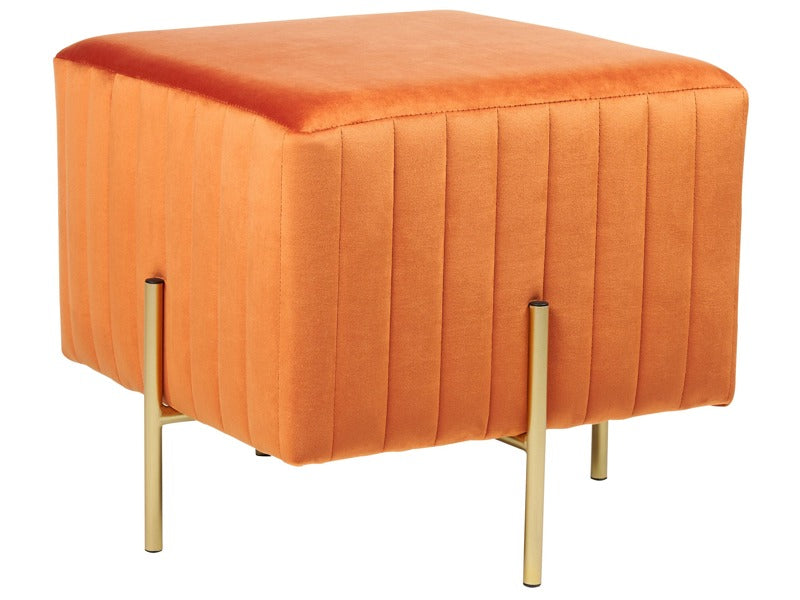 Footstool Orange Velvet Upholstered Ottoman Pouffe Gold Metal Legs 48 x 48 cm Square Seat Glamour  Beliani