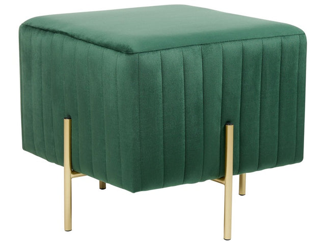 Footstool Green Velvet Upholstered Ottoman Pouffe Gold Metal Legs 48 x 48 cm Square Seat Glamour  Beliani