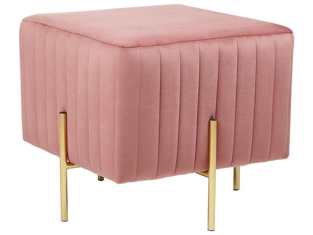 Footstool Pink Velvet Upholstered Ottoman Pouffe Gold Metal Legs 48 x 48 cm Square Seat Glamour  Beliani