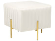 Footstool Cream Velvet Upholstered Ottoman Pouffe Gold Metal Legs 48 x 48 cm Square Seat Glamour  Beliani