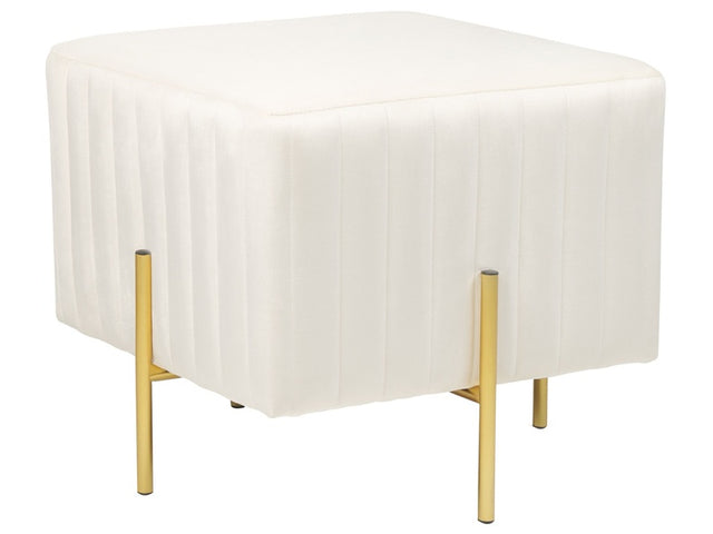 Footstool Cream Velvet Upholstered Ottoman Pouffe Gold Metal Legs 48 x 48 cm Square Seat Glamour  Beliani