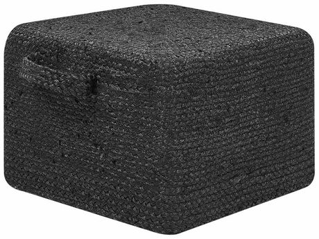 Pouffe Black Jute EPS Beads Filling 45 x 45 x 30 cm Rectangular with Handles Ottoman Boho Style Home Accessory Beliani