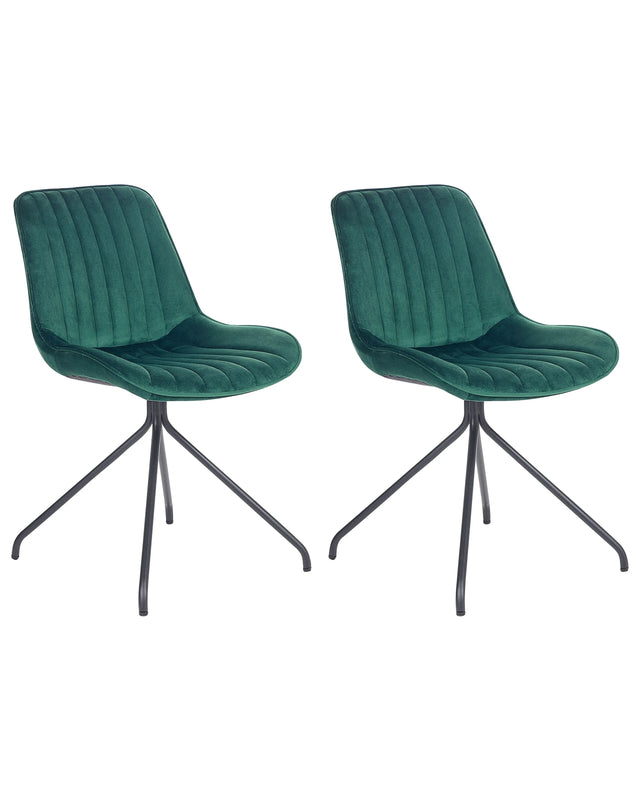 Green Velour Dining Chair Green Velour Set of 2 Upholstered Velour Dining Chairs Dining Room Chair Indoor Dining Chair with Steel Legs Decor Beliani