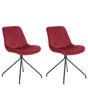 Set of 2 Dining Chairs Red Velvet Upholstery Tufted Armless Black Cross Base Steel Frame Retro Design Beliani