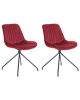 Set of 2 Dining Chairs Red Velvet Upholstery Tufted Armless Black Cross Base Steel Frame Retro Design Beliani