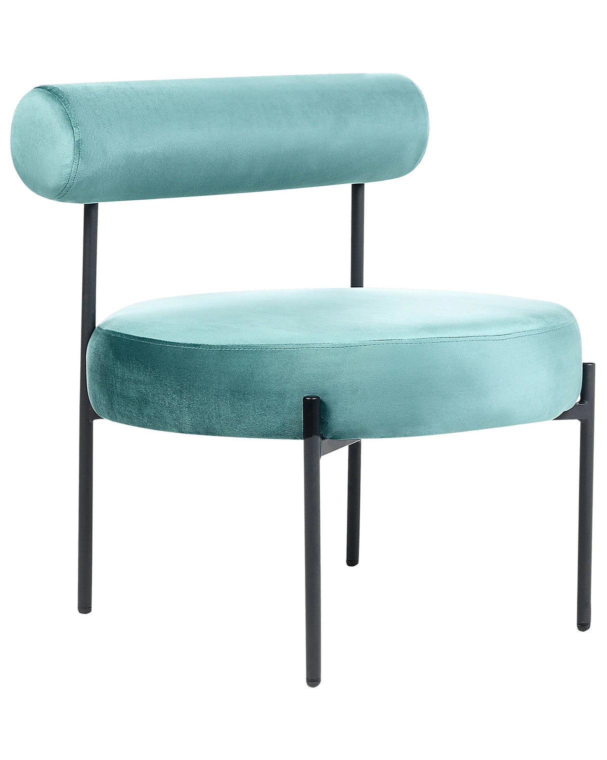 Armless Chair Green Velvet Upholstery Round Seat Roll Back Vintage Design Black Metal Frame Beliani