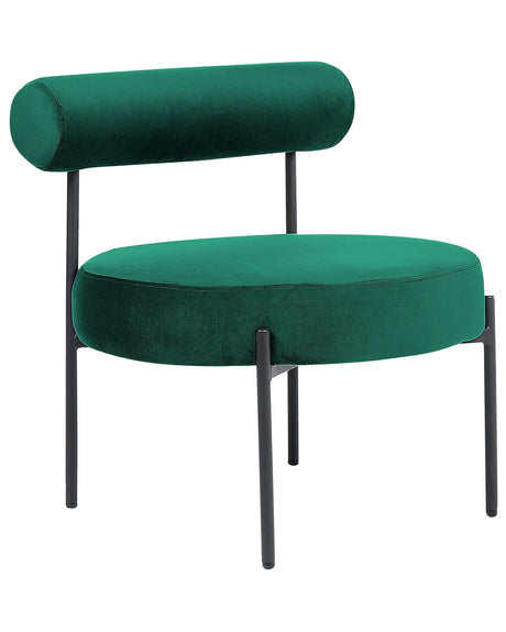 Armless Chair Emerald Green Velvet Upholstery Round Seat Roll Back Vintage Design Black Metal Frame Beliani