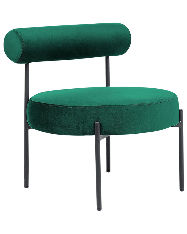 Armless Chair Emerald Green Velvet Upholstery Round Seat Roll Back Vintage Design Black Metal Frame Beliani