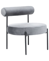 Armless Chair Grey Velvet Upholstery Round Seat Roll Back Vintage Design Black Metal Frame Beliani