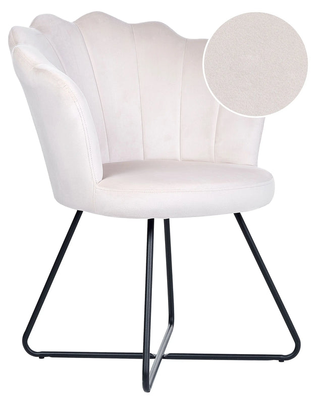 Armless Chair Off-white Velvet Upholstery Shell Back Vintage Classic Design Black Metal Frame Beliani