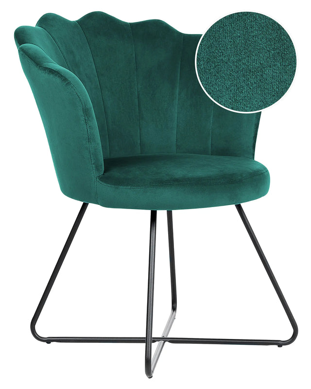 Armless Chair Green Velvet Upholstery Shell Back Vintage Classic Design Black Metal Frame Beliani