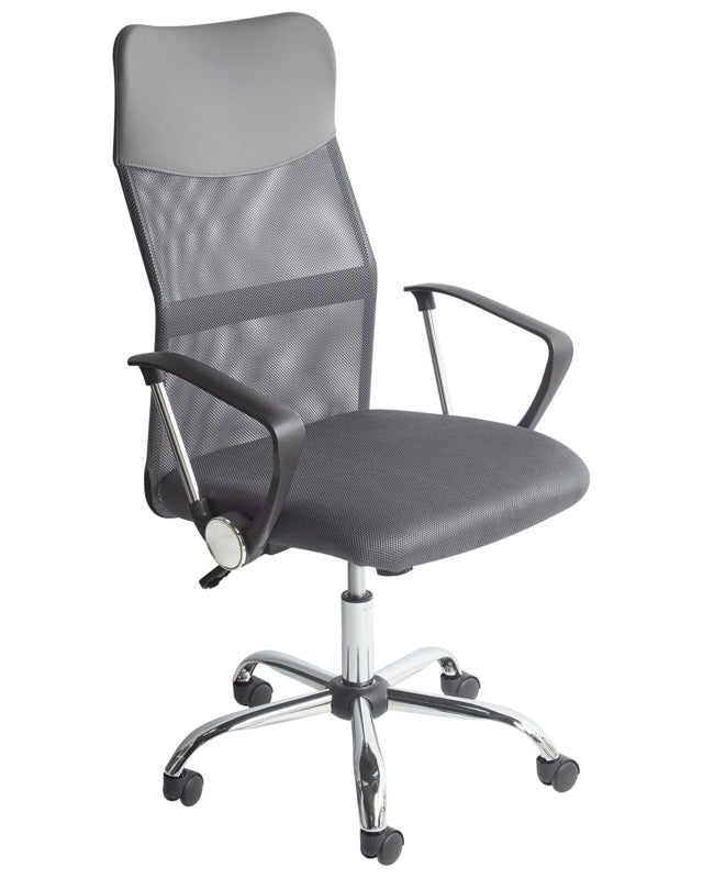 Executive Office Chair Grey Mesh and Faux Leather Gas Lift Height Adjustable Full Swivel and Tilt Beliani