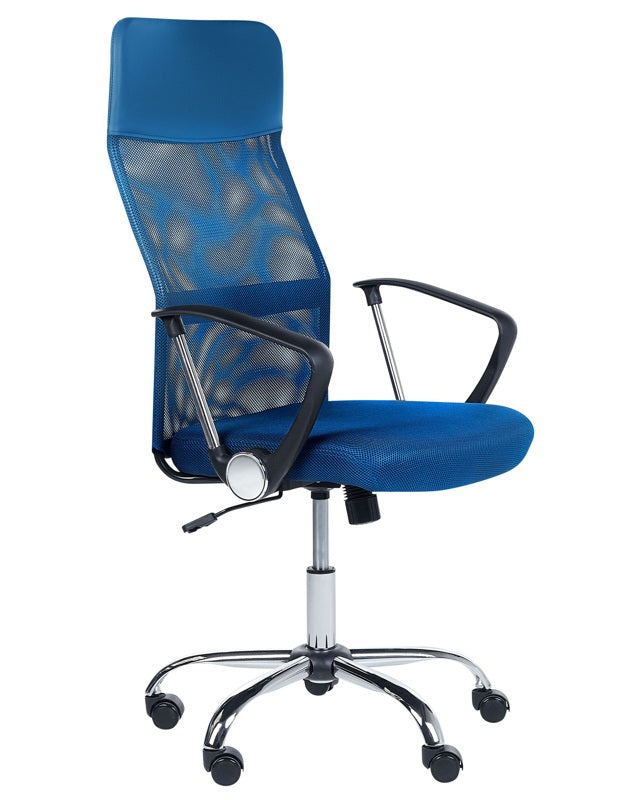 Executive Office Chair Blue Mesh and Faux Leather Gas Lift Height Adjustable Full Swivel and Tilt Beliani