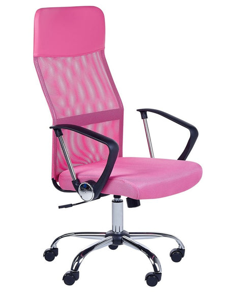 Executive Office Chair Pink Mesh and Faux Leather Gas Lift Height Adjustable Full Swivel and Tilt Beliani