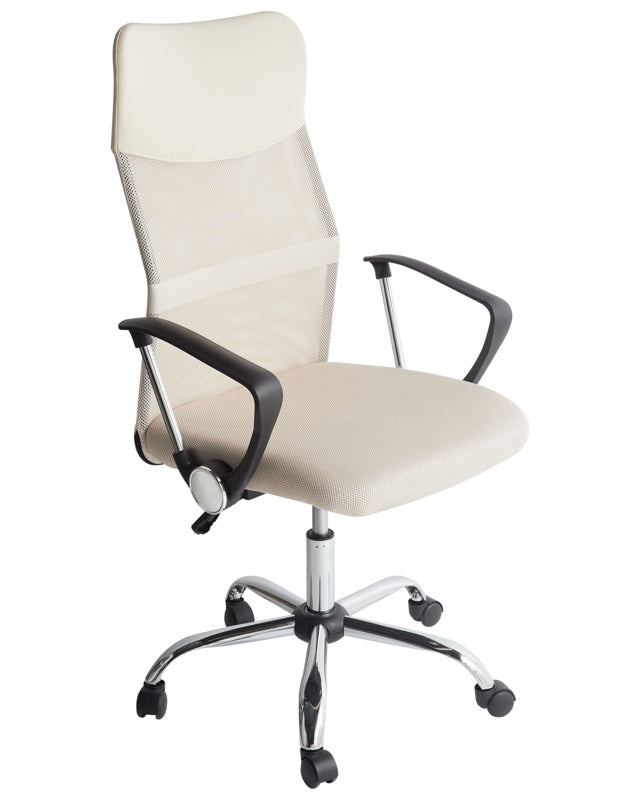 Executive Office Chair Beige Mesh and Faux Leather Gas Lift Height Adjustable Full Swivel and Tilt Beliani