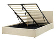 Bed Frame Beige Fabric Upholstery EU Double Size 4ft6 Lift Up Storage with Headboard and Slatted Base Beliani