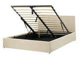 Bed Frame Beige Fabric Upholstery EU Double Size 4ft6 Lift Up Storage with Headboard and Slatted Base Beliani