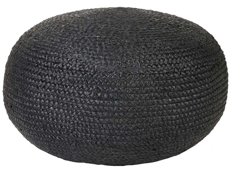 Pouffe Black Jute EPS Beads Filling 45 x 45 x 30 cm Round Ottoman Boho Style Home Accessory Beliani