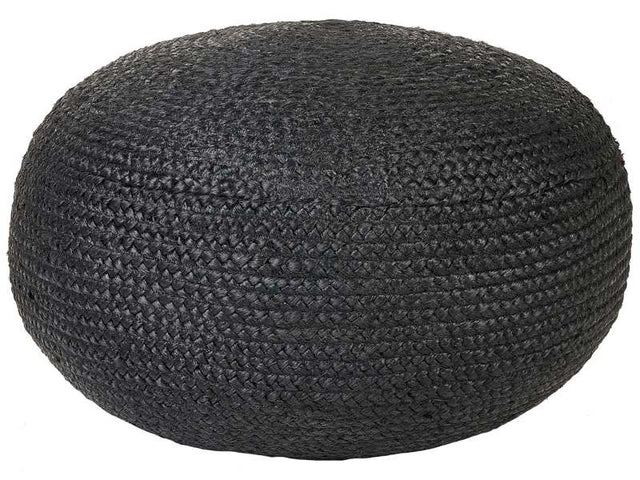 Pouffe Black Jute EPS Beads Filling 45 x 45 x 30 cm Round Ottoman Boho Style Home Accessory Beliani