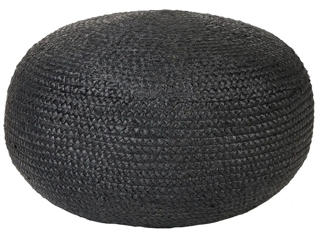 Pouffe Black Jute EPS Beads Filling 45 x 45 x 30 cm Round Ottoman Boho Style Home Accessory Beliani