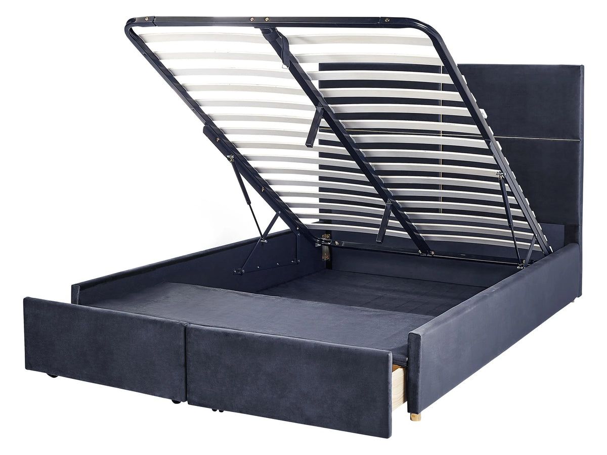 Bed Frame Black Velvet EU Double Size 4ft6 with Storage and Drawers Glamour Modern Style  Beliani