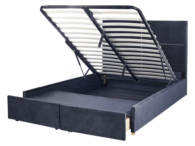 Bed Frame Black Velvet EU Double Size 4ft6 with Storage and Drawers Glamour Modern Style  Beliani