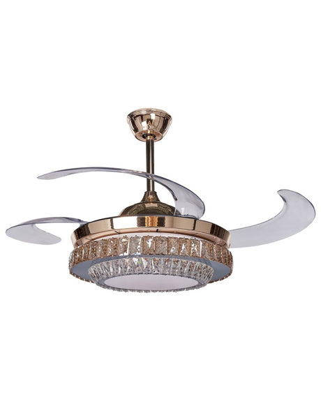 Ceiling Fan with Light Gold Metal Acrylic Crystals Foldable Blades Glam Shade with Remote Control 3 Speeds Switch Timer Light Adjustment Beliani