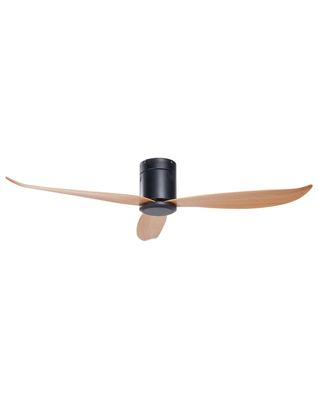 Ceiling Fan Metal Black Light Wood Effect Speed Control Living Room Bedroom Modern Scandinavian Beliani