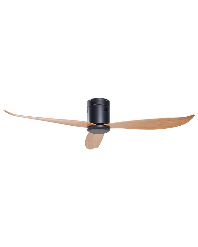 Ceiling Fan Metal Black Light Wood Effect Speed Control Living Room Bedroom Modern Scandinavian Beliani